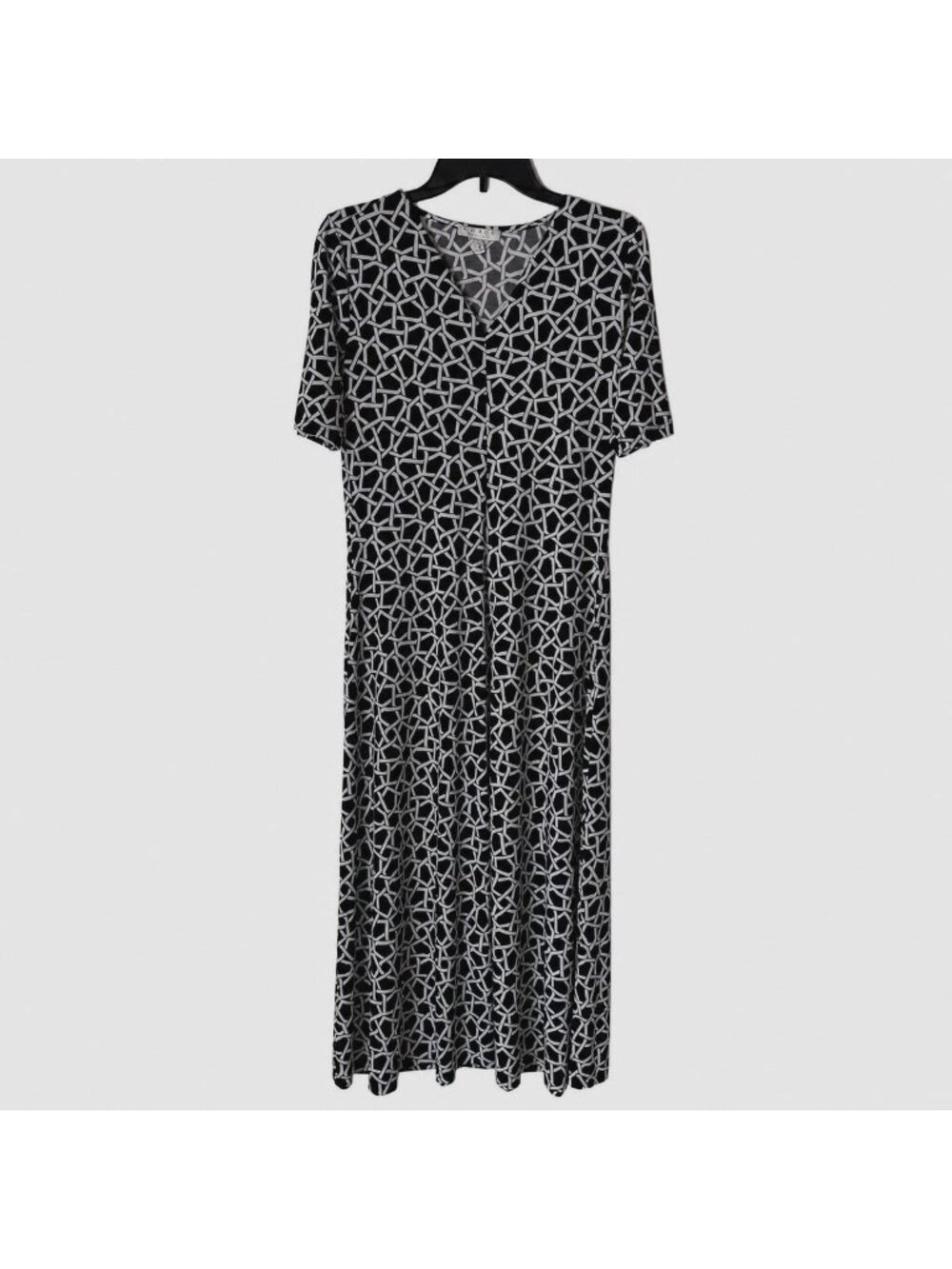 Chaus New York Women Short Sleeve Geometric Print Maxi Dress Size M